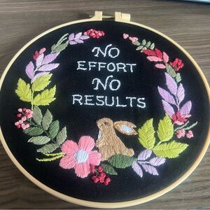 Hand Crafted Embroidered Hoop Art - Black, Pink, Green